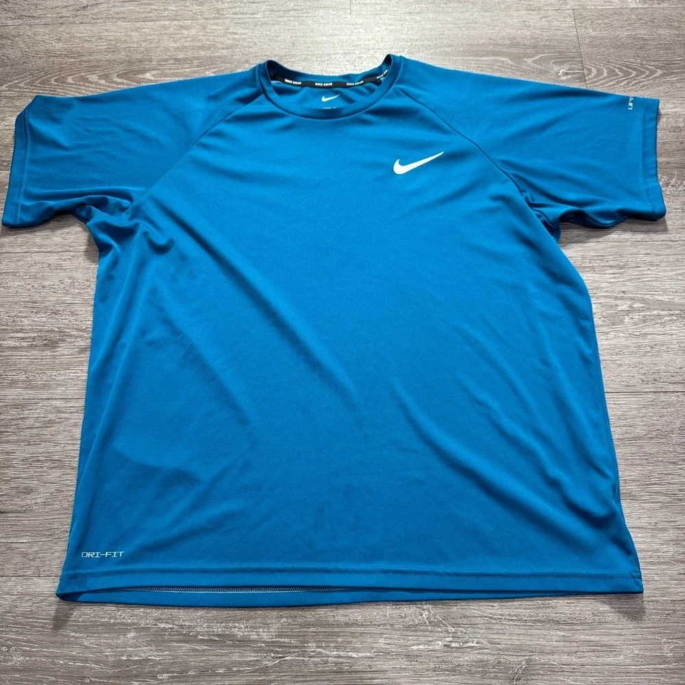 Nike Shirt Adult Large Blue Swim UPF 40 Short Sleeve Performance Tee Surf Adult